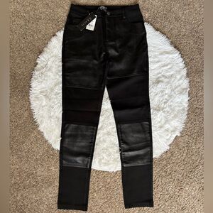 Gracia Patchwork Pants Faux Leather Black Stretch New Womens Size Small